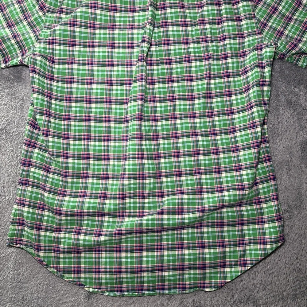 Ralph Lauren Slim Fit Men's SZ L Short Sleeve Button Down Shirt Plaid Flesh Pony